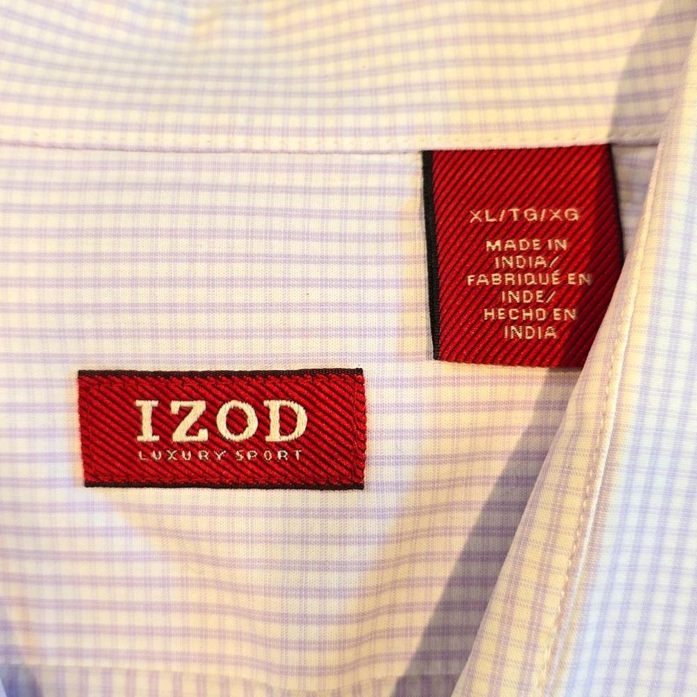 Men's Shirt,  Izod, XL, long-sleeved, light purple and white tiny check - Picture 2 of 6